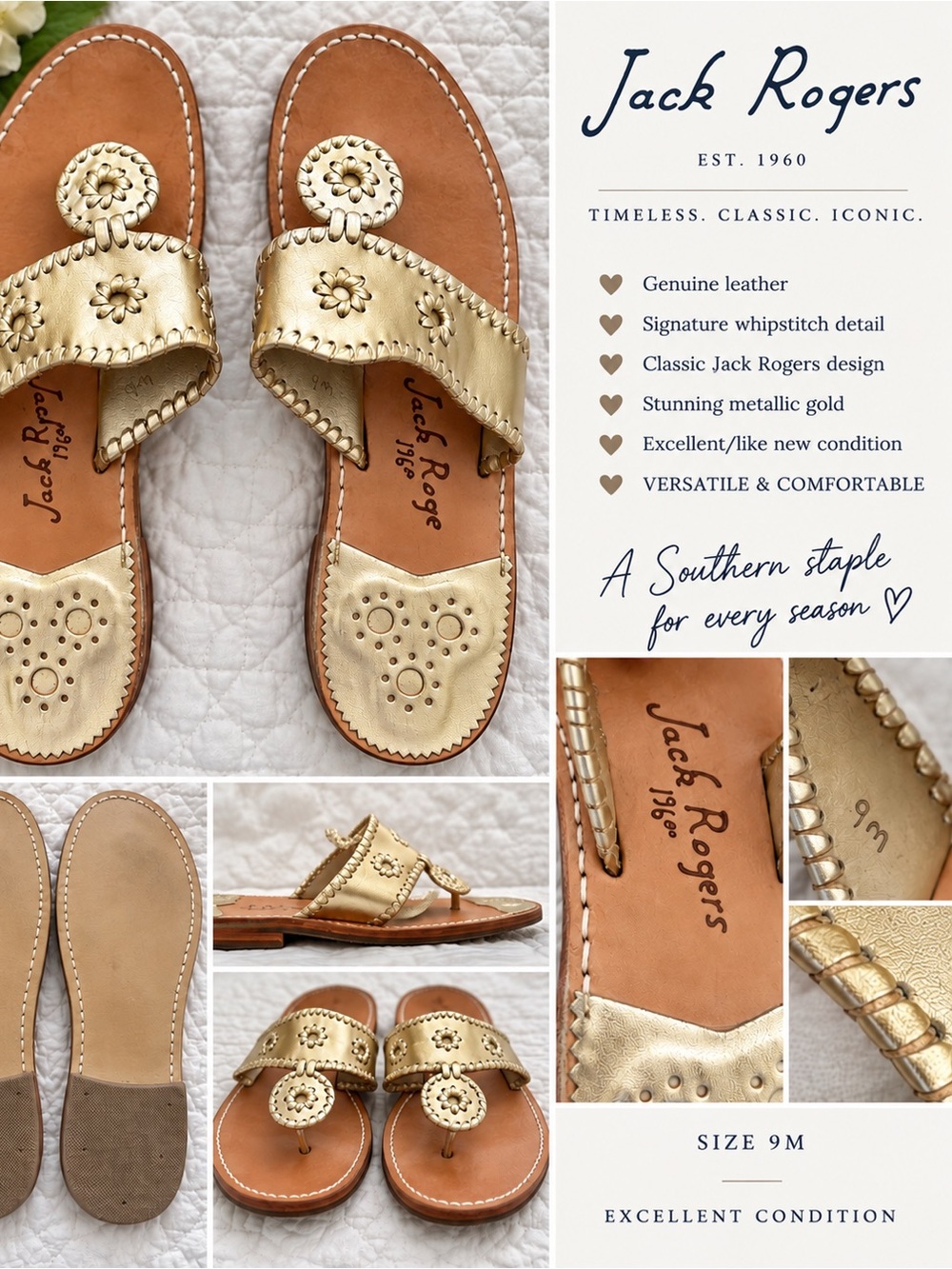 Jack Rogers Gold Leather Janey Sandals - Metallic Gold